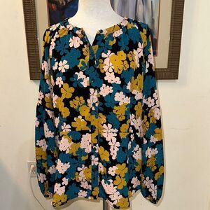 Cabi Floral Women's Top - Black, Yellow, Pink, Teal Size Large